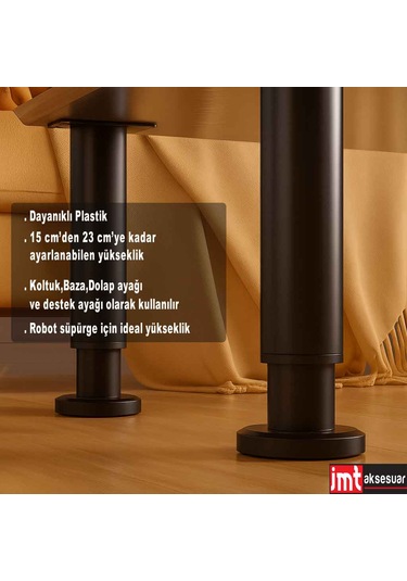 5 23 Cm Ayarlanabilir Siyah Destek Ayağı Mobilya Kanepe Baza Koltuk Dolap Ayağı Siyah