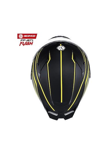 Scoyco FF-871 Flash Güneş Vizörlü Kapalı Motosiklet Kask Mat Sarı - Siyah