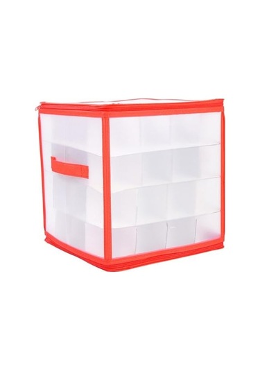 Novahub Büyük Kapasiteli 64 Izgara Noel Top Saklama Kutusu Saplı Fermuar Kapatma Toz Geçirmez Karton İç Depolama Kutusu Organizatör Şeffaf