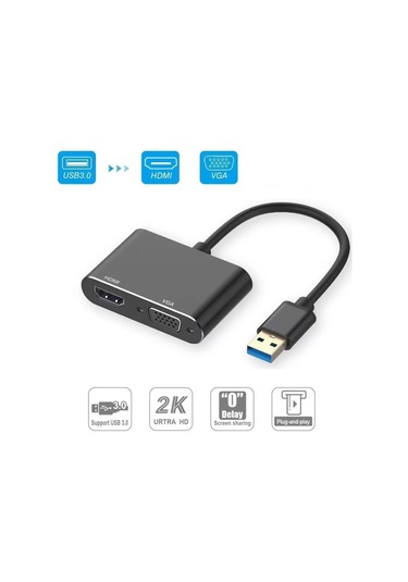 Sınır Ötesi Usb3.0'dan Hdmı+vga Dönüştürücü Type-c Portu Hd İki Bir Arada Usb'den Hdmı Adaptörü Usb'den Hdmı+vga Siyah