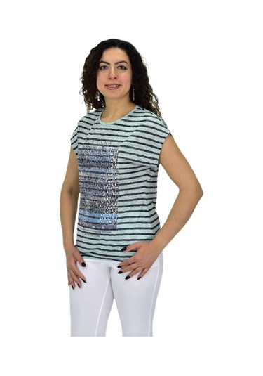 Kadın Kısa Kol Baskılı Bluz Bgl-st04707 Elma Yeşili