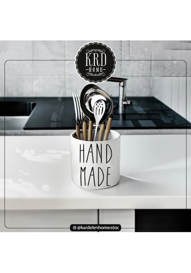 Beyaz Porselen Loza Kaşıklık Mutfak Üstü Organizer
