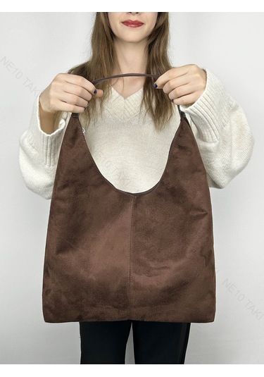 Kadın Çantası, Süet, Salaş Model, Acı Kahve Renk, Model 77 Acı Kahve