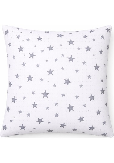 More Home Müslin Bebek Yastık Kılıfı % 100 Pamuklu Gri Yıldızlı