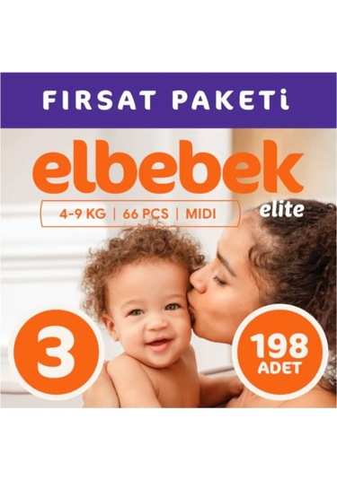 Elbebek Elite Bebek Bezi 3 Numara Midi Fırsat Paketi 198 Adet 3'lü