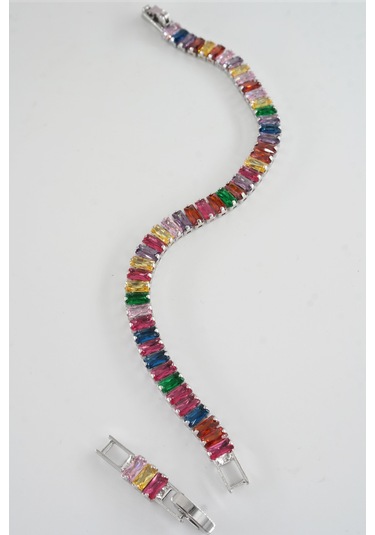 Kadın 316 L Çelik Vip Seri Antialerjik Baget Zirkon Taşlı Su Yolu Bileklik Ölçüleri 17cm + 3 Cm Uzatma 7 Mm Taş Boyutu-5209 Gri