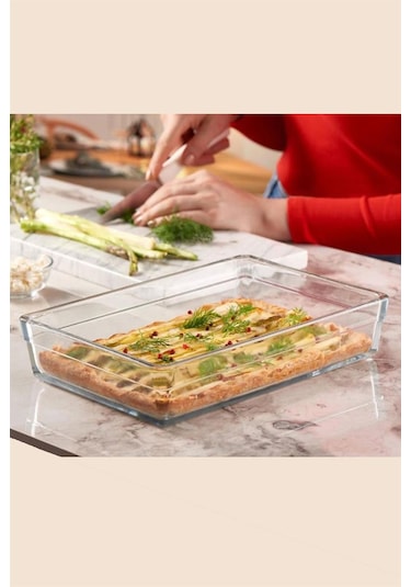 Paşabahçe Premium 59334 Borcam Dikdörtgen Büyük Fırın Tepsi Şeffaf