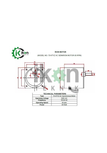 70ktyz 40w 60rpm Tek Fazlı Mikro Dişli Sabit Mıknatıs Ac Senkron