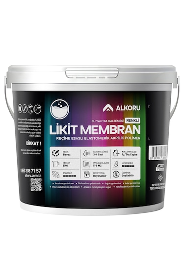 Alkoru 5 Kg Beyaz Likit Membran Renkli Reçine Esaslı