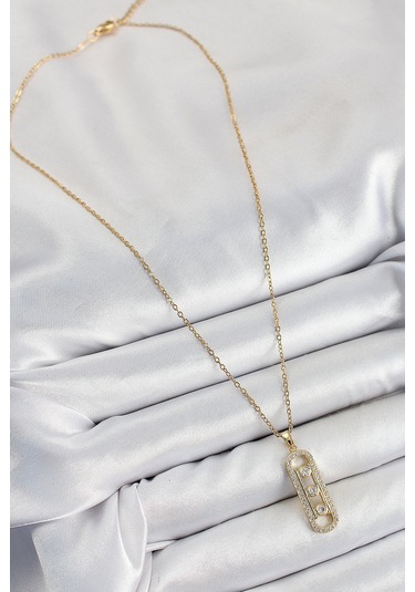 316l Çelik Zirkon Taşlı Messika Model Gold Renk Kadın Kolye Eb-bk Çok Renkli