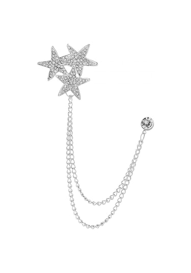 Homyl Parlak Taklidi Beş Köşeli Yıldız Broş Pin Rozeti Şık Erkek Gümüş