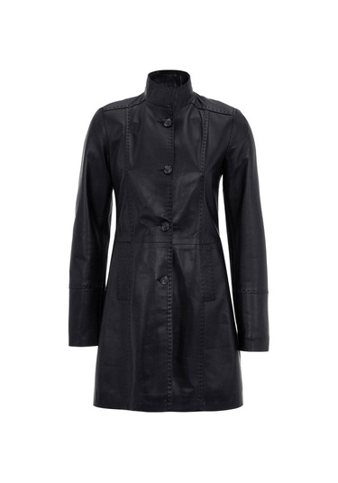 Care Siyah Düğmeli Dar Fit Kesim Astarlı Kısa Hakiki Kadın Deri Kaban-siyah Siyah