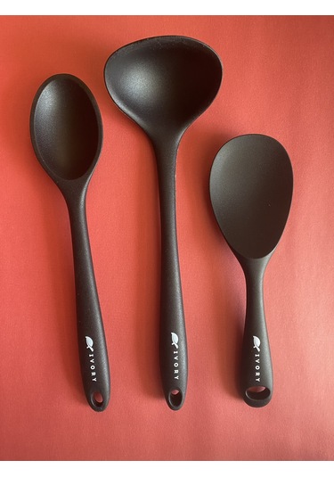 Sert Uçlu Silikon Kaşık Seti 3prç 28cm/22cm Kaşık 28cm Kepçe Syh