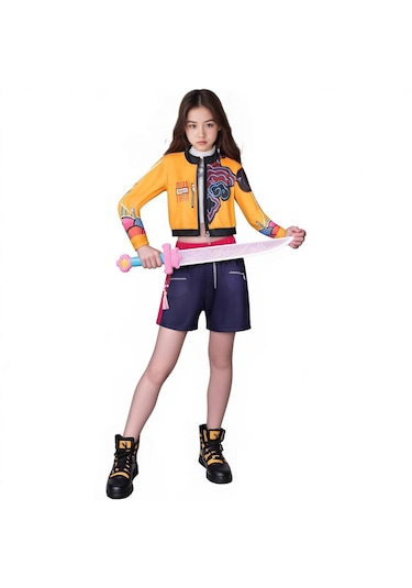 Kpop Demon Hunters Yıldızı Rumi Anime Sevimli Çocuk Kostüm Çok Renkli