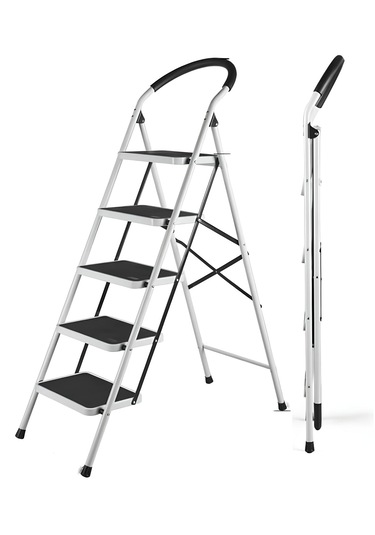 5 Basamaklı Katlanır Merdiven Kaymaz Geniş Basamaklı Ev & Mutfak Tipi 150 Kg Kapasite Emniyetli 1 Adet