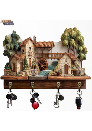 Ahşap Anahtarlık Ve Dekoratif Duvar Panosu, 4 Askılı 0013