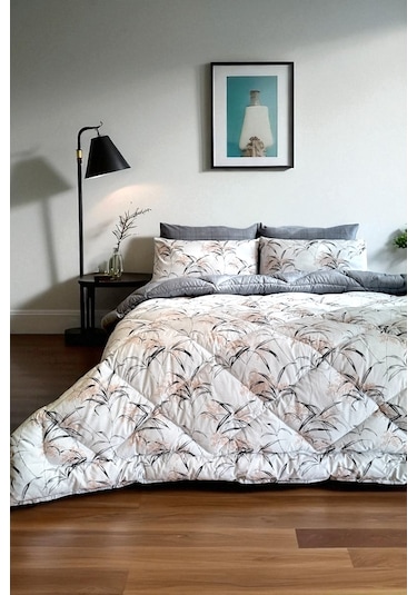 Alla Turca Çift Kişilik 4 Yastık Kılıflı Lastikli Çarşaflı Çift Taraflı Desenli Uyku Seti-natura Gri Gri