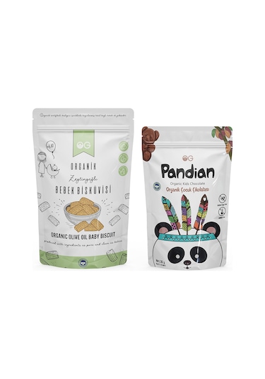 OG natural Organik Pandian Çocuk Çikolatası ve Organik Bebek Bisküvisi Seti