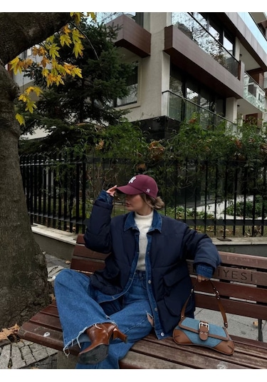 Jeans Detaylı Cıtcıtlı Ceket - Lacivert Lacivert