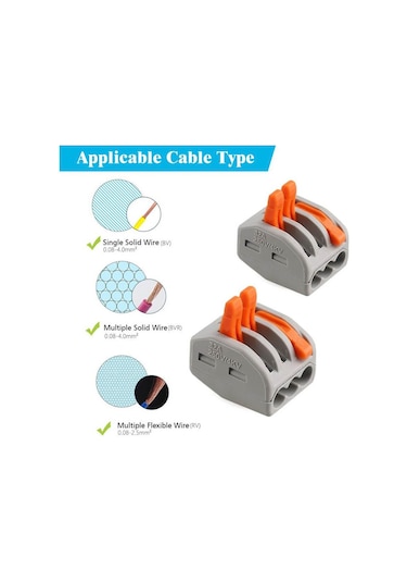 Koodmax 10 Adet Üçlü Kolay Kablo Tel Birleştirici Konnektör Vidasız Klemens - Hızlı Bağlantı Kesme
