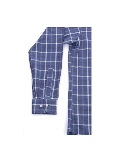 Giant Modern Fit Kareli Uzun Kol Erkek Gömlek - Minimalist Stil Lacivert