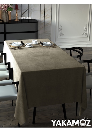 Kum Beji Kadife Dokulu Masa Örtüsü Dertsiz Velvet Touch Serisi Kum Beji