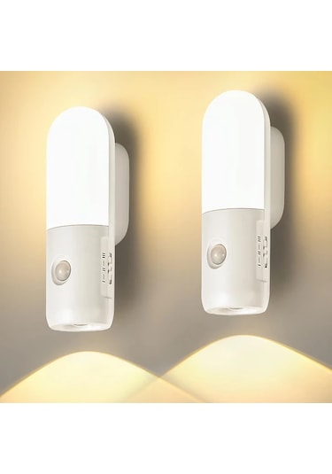 Motion003 1200mah 2 Adet Şarj Edilebilir Hareket Sensörlü Gece Işıkları 3 Renk Seçeneği Ahşap