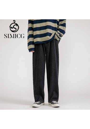 Erkekler İçin Amerikan Tarzı Bol, Çok Yönlü, Yere Kadar Uzanan Kot Pantolon Siyah