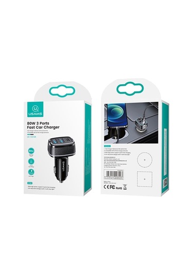 Usams US-CC126 PD Type-C + 2XUSB-A 80W Çakmaklık Hızlı Şarj Cihazı