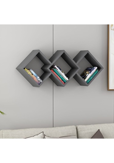 Galaxy Duvar Rafı Ahşap Siyah - Antrasit Antrasit