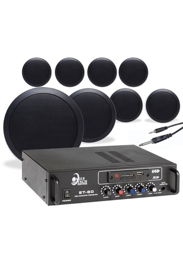 8 Li Siyah Tavan Hoparlörlü Ses Sistemi Paketi Müzik Sistemi