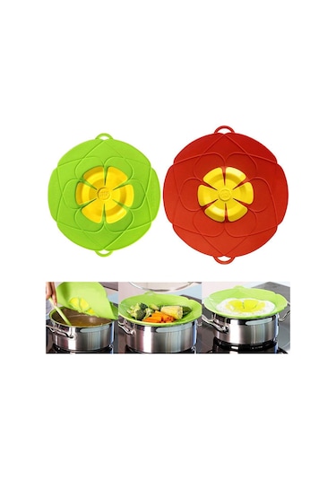 Teltree 2'li Set Silikon Taşma Önleyici Kapak - 26cm & 28cm - Fırın, Bulaşık Makinesi Uyumlu Çok Renkli