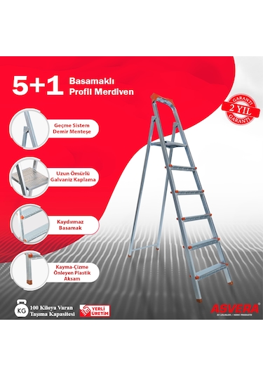 Yakut Serisi 5+1 Basamaklı Galvanizli Profil Merdiven - Ev - Bahçe - İş Yeri İçin Dayanıklı