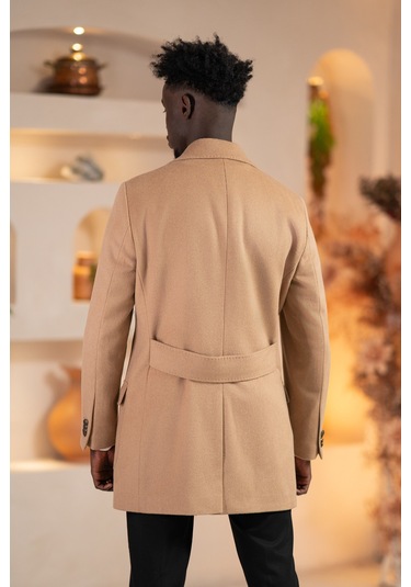 Paul Martin İtalyan Yaka Yünlü Kruvaze Kaşe Kaban Devetüyü