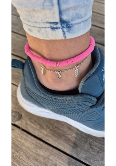 Pembe Yapraklı Fimo Halhal Pembe