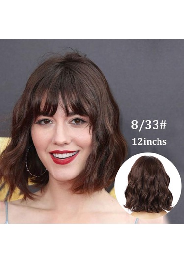 Kadınlar İçin Kahverengi Perçemli Peruk, Kıvırcık Ve Dalgalı Bob Peruk Çok Renkli