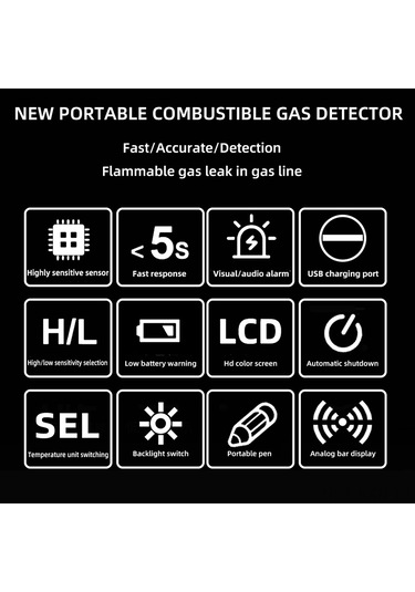 Kosona Endüstriyel Yakıcı Gaz Tespit Cihazı - Sıcaklık Ölçüm, Ses/ışık/titreşim Alarmı, Lcd Ekran, 3.7v Li-pil İle El Tipi Algılayıcı