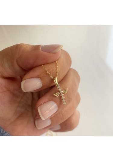 Simurg Jewellery 14k Altın Melek Kanatlı Taşlı Kolye