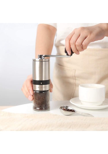 Manuel Kahve Öğütücü - Seramik Çapaklı El Kahve Değirmeni 6 Ayarlanabilir Ayar - Taşınabilir El Krankı Düz Manuel Kahve Değirmeni