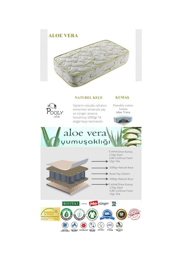 Onlıne-Yatak 80X180 Pooly Aloe Vera Ortopedik Yaylı Yatak
