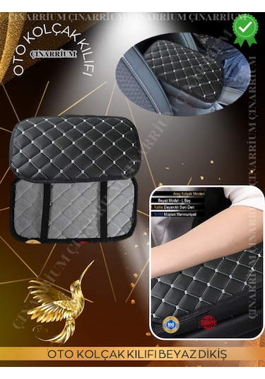 Opel Astra J Deri Oto Kolçak Kılıfı, Kaliteli Süngerli Beyaz Nakışlı.