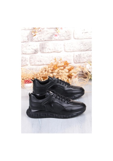 Pepita 6706 Rahat Lastik Bağçıklı Kauçuk Taban Hakiki Deri Erkek Ayakkabı Siyah