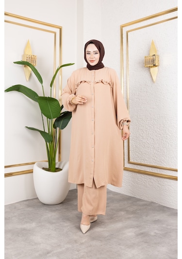 Ayrobin Kumaş İnci Detaylı Takım / T112 - Vizon Vizon