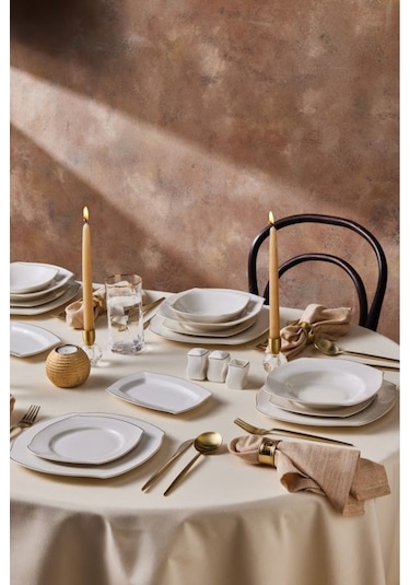 Karaca  Square Bone Beyaz Altın 53 Parça 12 Kişilik Yemek Takımı