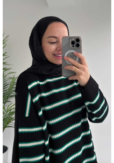 Lady Triko Tunik - Siyah/yeşil Siyah