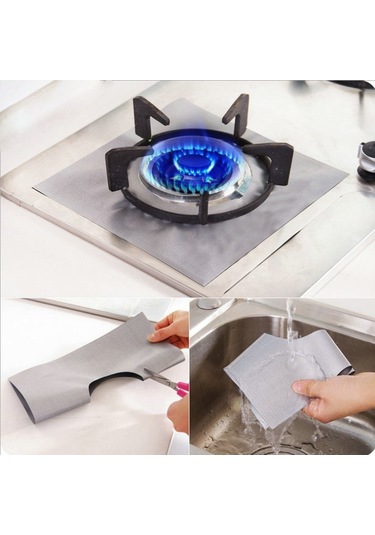 Sones 4 Adet Gazlı Fırın Yüzeyi Ultra İnce Elyaf Malzeme Ocak Koruyucu Temizleme Pedi, Boyut: 27 27 Cm