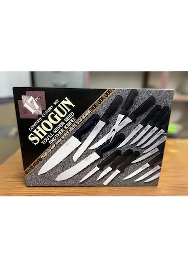 Shogun Japon Malı Tırtıklı Bıçak Seti Keskin Ağızlı Paslanmaz Mutfak Bıçağı Set 17 Parça Günlük Gri - Siyah