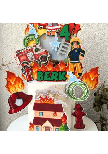 İtfaiyeci Temalı Erkek Çocuk Doğum Günü İsme Özel 3d Pasta Süsü Seti Cake Topper Çocuk