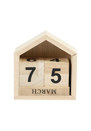 Retro Tasarım Ev Şekli Sürekli Takvim Ahşap Blok - Orijinal Ahşap Rengi