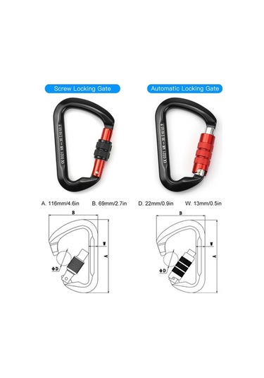 Besthome1 30kn Otomatik Kilitli D-shape Karabina, Dayanıklı Alüminyum Kamp, Tırmanış, Asılı Yataklar İçin